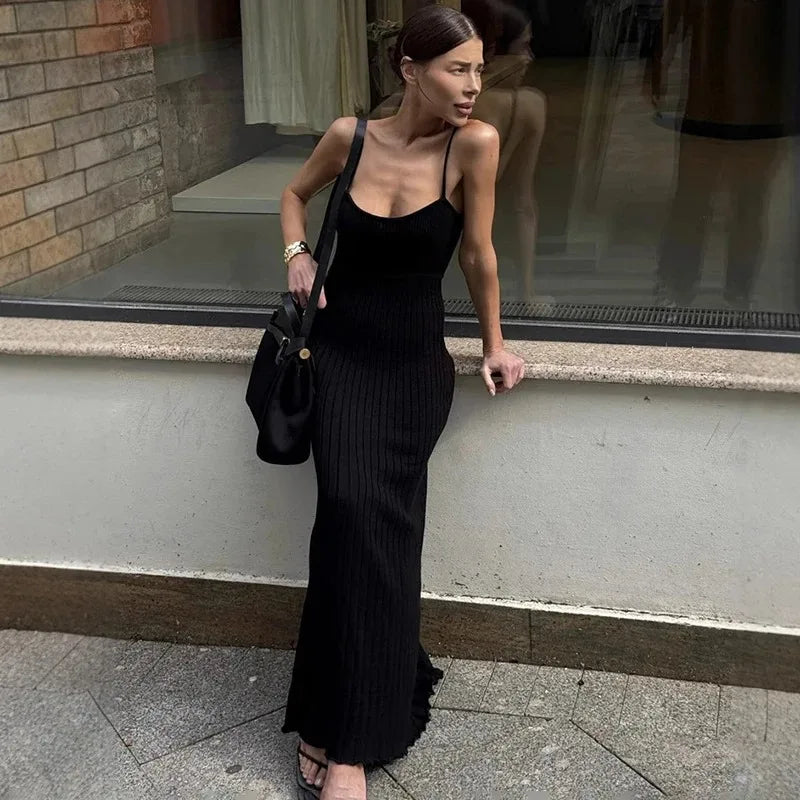 Sleeveless Spaghetti Strap Slim Maxi Dress