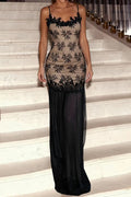 Elegant Backless Lace Print Sleeveless Slim Maxi Dress