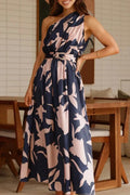 One Shoulder High Waist Pleated Sleeveless Maxi Dress