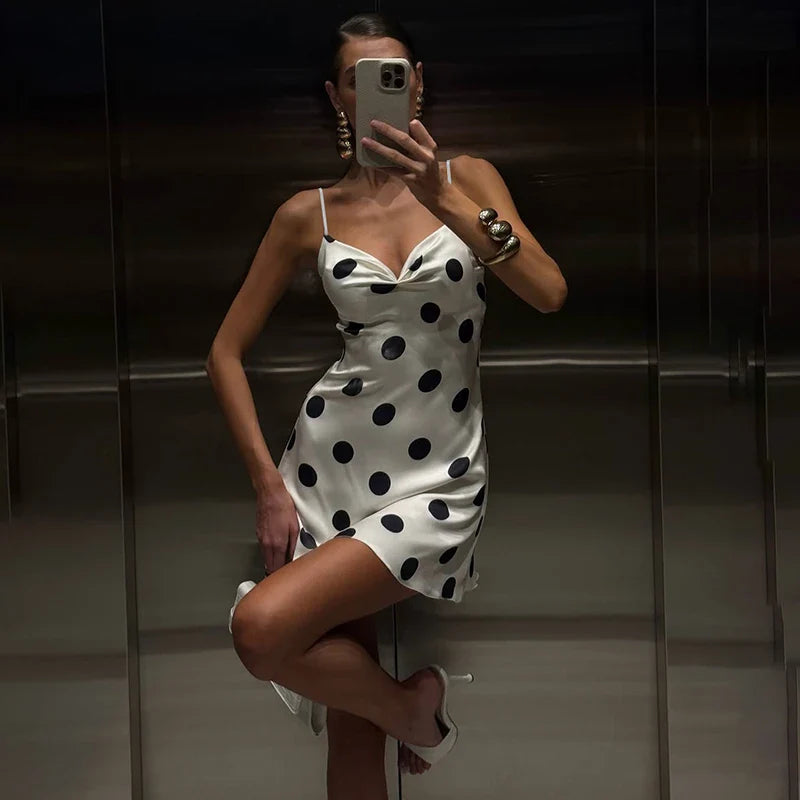 Polka Dot Print Sleeveless Slim Mini Dress
