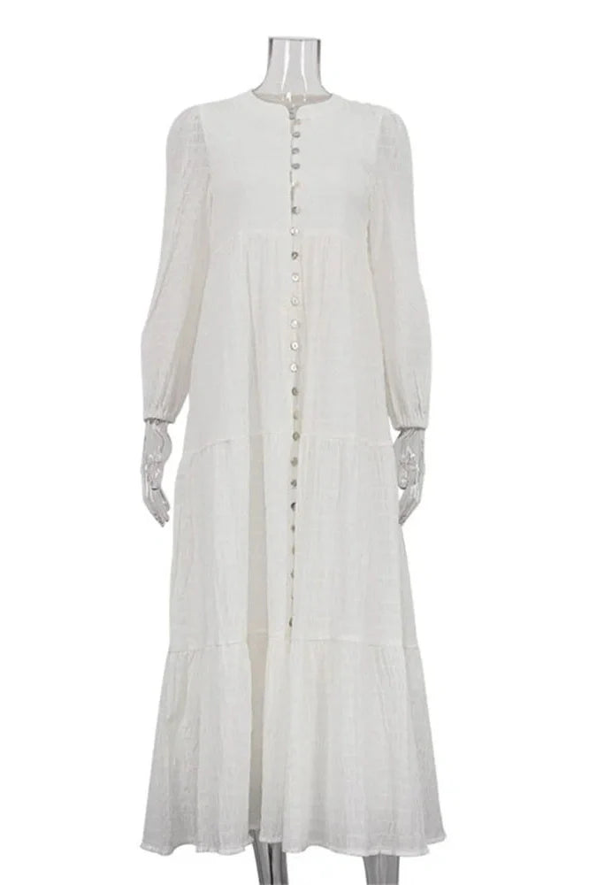 Long Sleeve Patchwork Loose V-Neck Maxi Dress