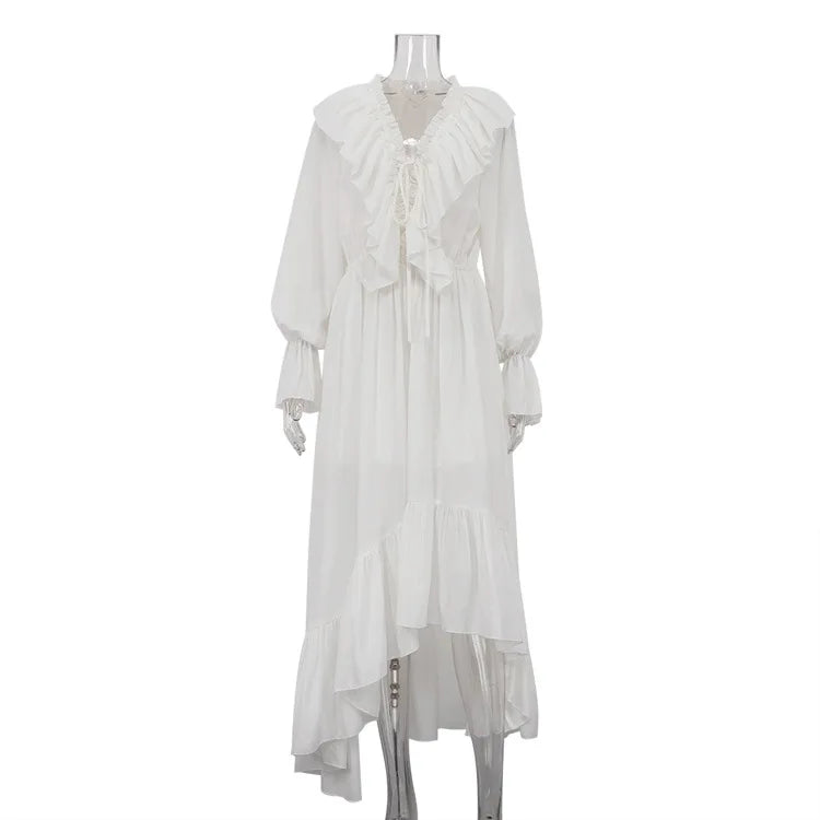 V Neck Flared Sleeves Loose A-Line Maxi Dress