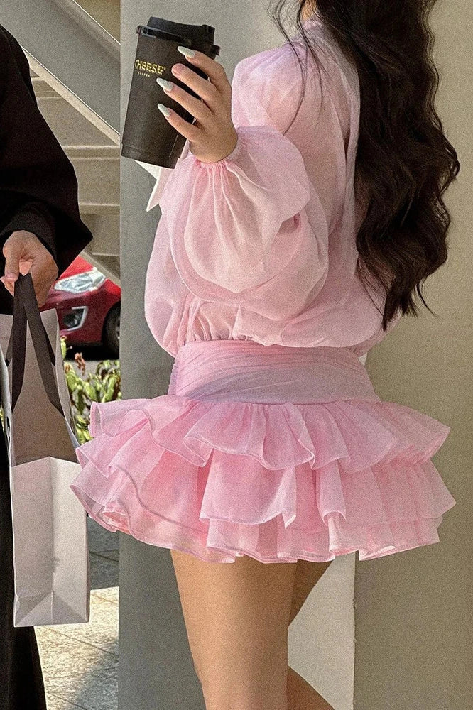 Elegant Loose Pleated See-Through Mini Dress