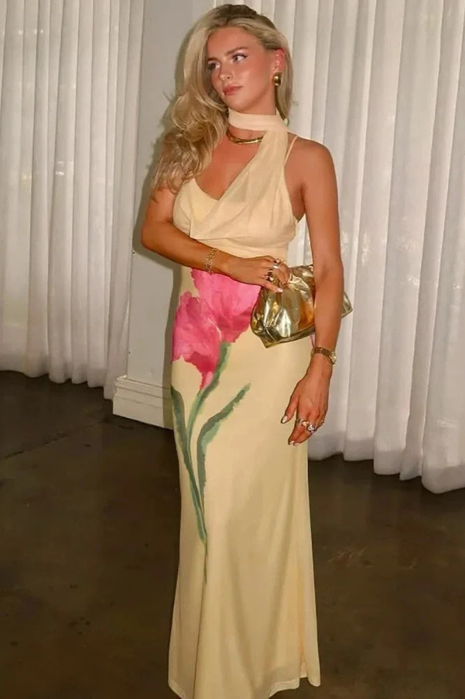 Printed Off-Shoulder Strapless Sleeveless Backless Maxi Dress