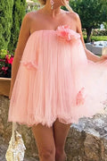 Off-Shoulder Strapless High Waist Pleated Mini Dress