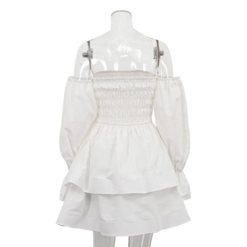 Off Shoulder Ruched Long Sleeve Mini Dress