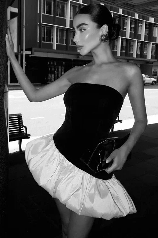 Elegant Strapless Sleeveless High Waist Irregular Mini Dress