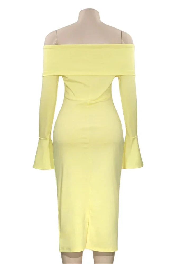 Long Sleeve  Slim High Waist Patchwork Midi Dress