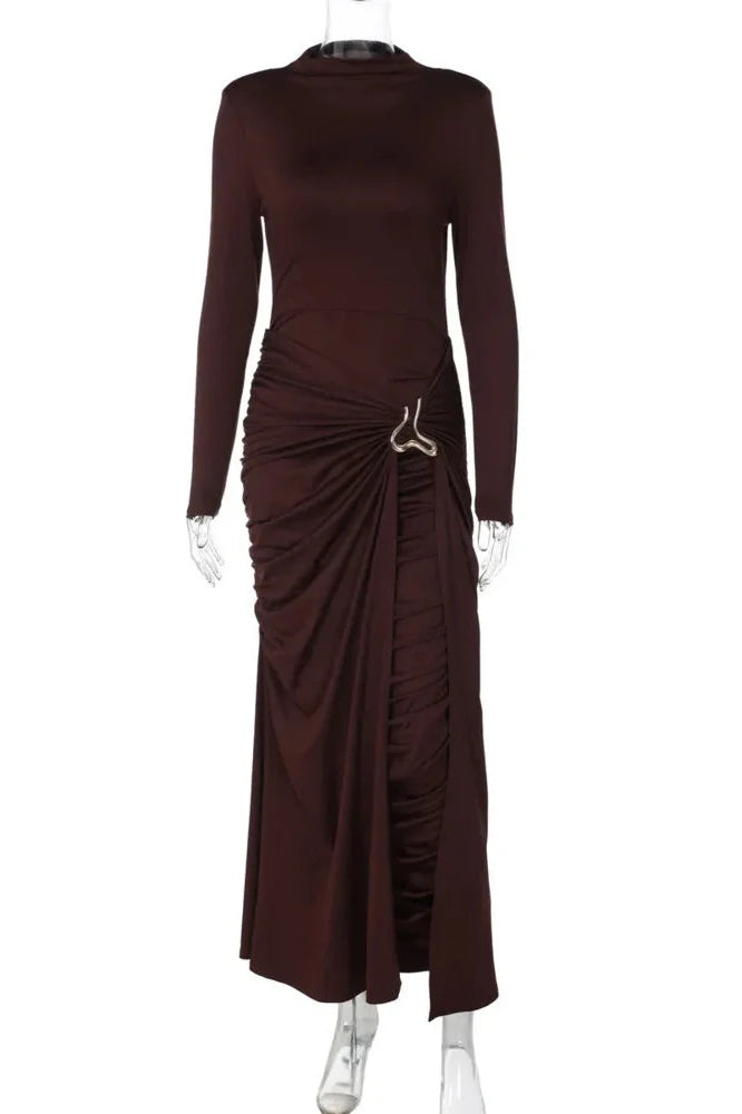 Long Sleeve O Neck High Waist Bodycon Maxi Dress