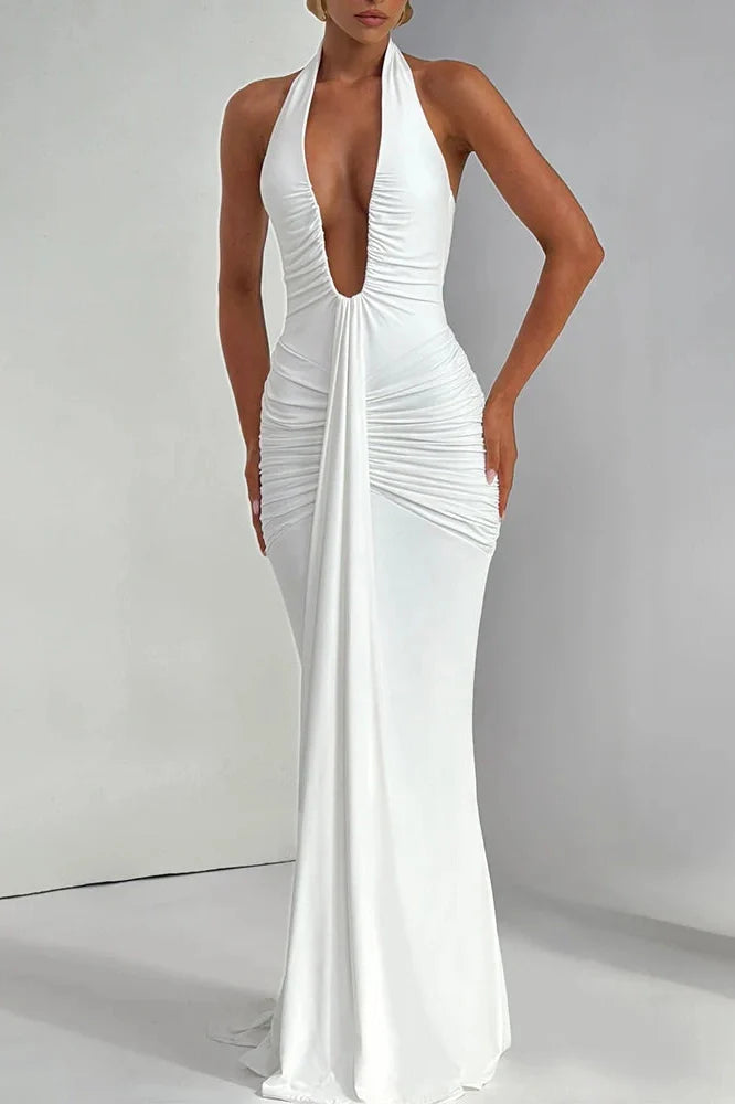 Deep V Neck Sleeveless Backless Maxi Dress