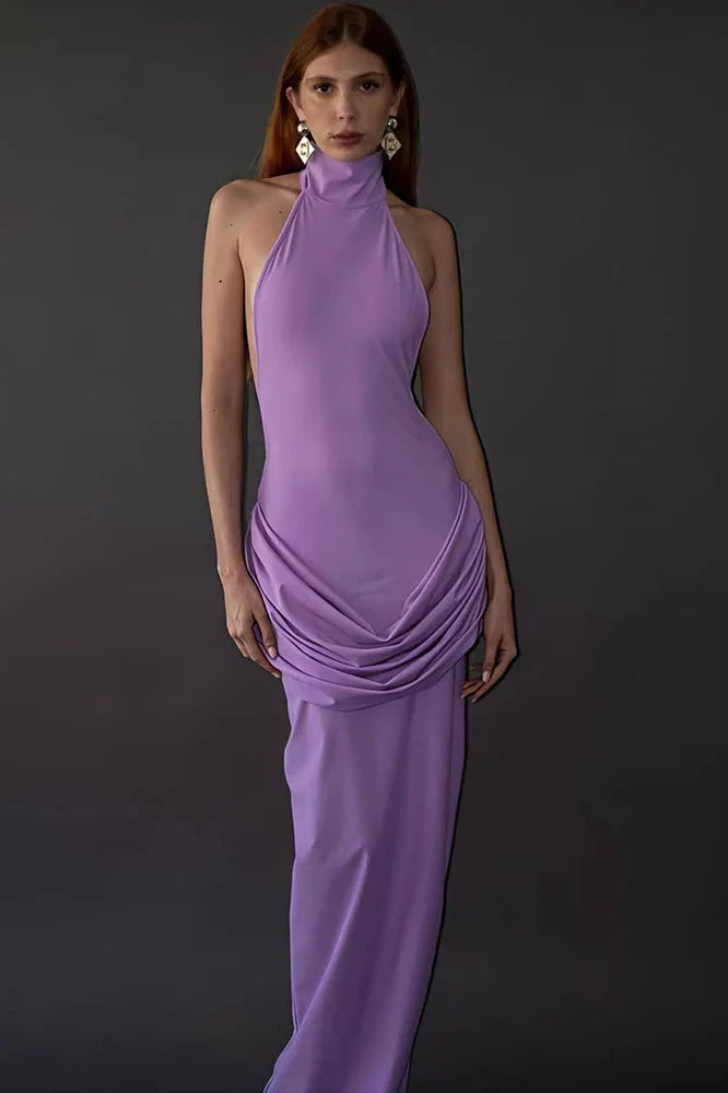 Backless Patchwork Off-Shoulder Sleeveless Bodycon Maxi Dress