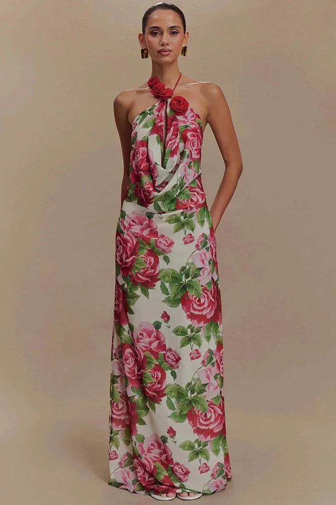 Printed Off-Shoulder Strapless Sleeveless Backless Maxi Dress