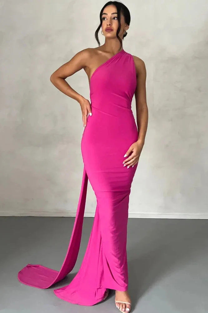 Oblique Shoulder Sleeveless Backless Maxi Dress