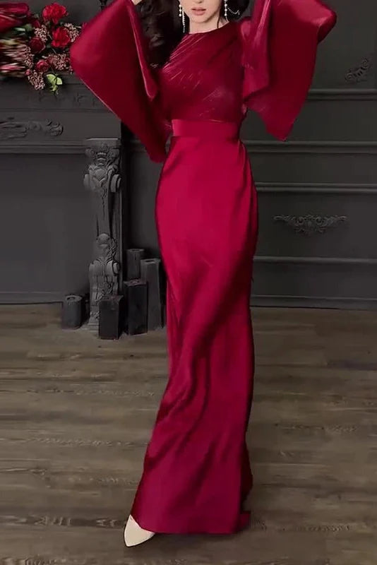 Elegant Slim Long Sleeve High Waisted Maxi Dress