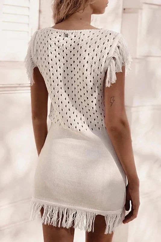 Elegant O Neck Slim Sleeveless Knit Waisted Mini Dress