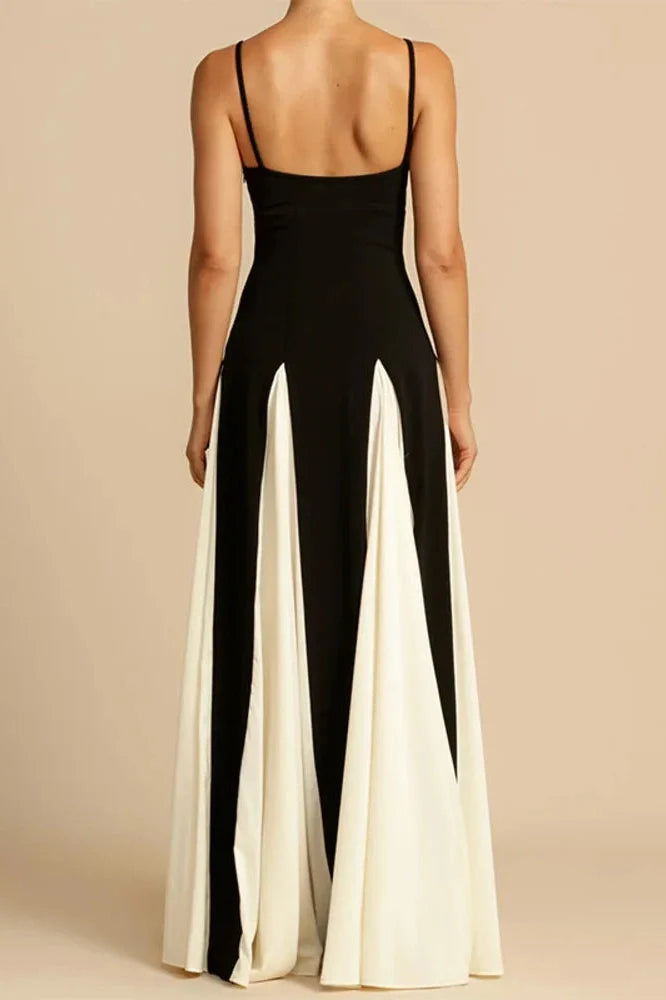 Elegant Patchwork Spaghetti Strap Sleeveless Maxi Dress
