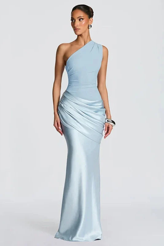 Elegant Pleated One Shoulder Maxi Dress