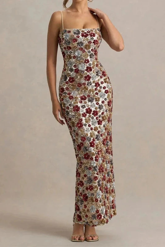 Elegant Backless Sleeveless Floral Printed Maxi Dress