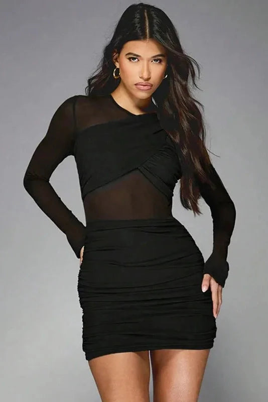 Elegant Patchwork Slim Pleated Mini Dress