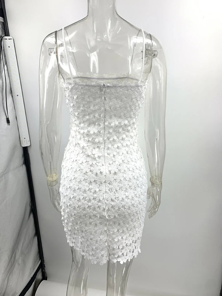 Lace Hollow Sleeveless Slim High Waist Mini Dress