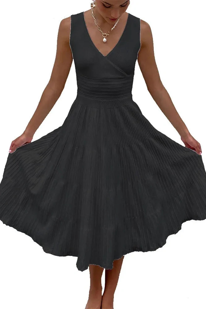 V-Neck Backless High Waist Midi Dress