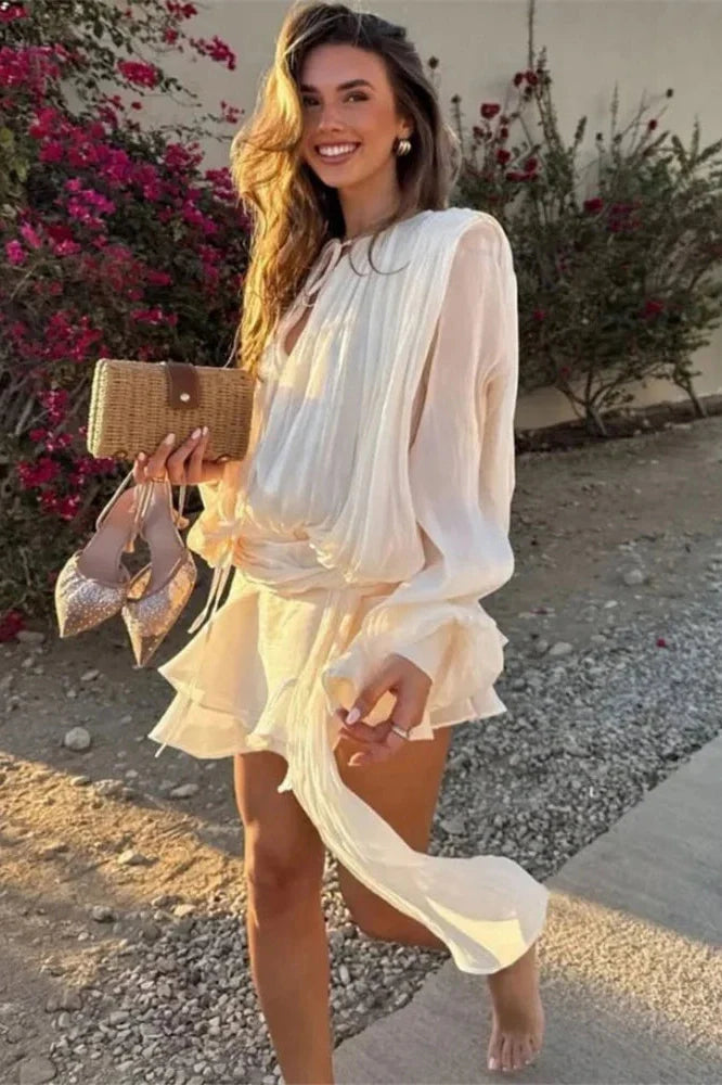 Lace-Up See-Through Patchwork Bodycon Mini Dress