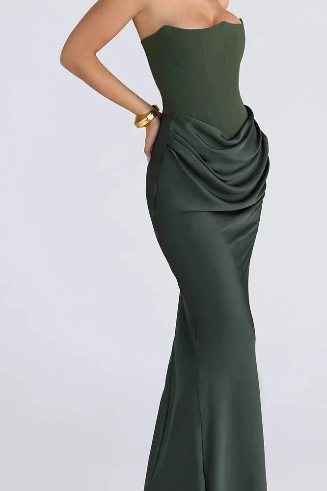 Hollow Out Off-Shoulder High Waist Pleated Maxi Dress