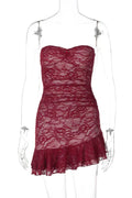 Lace Off-shoulder Strapless Sleeveless Backless Mini Dress