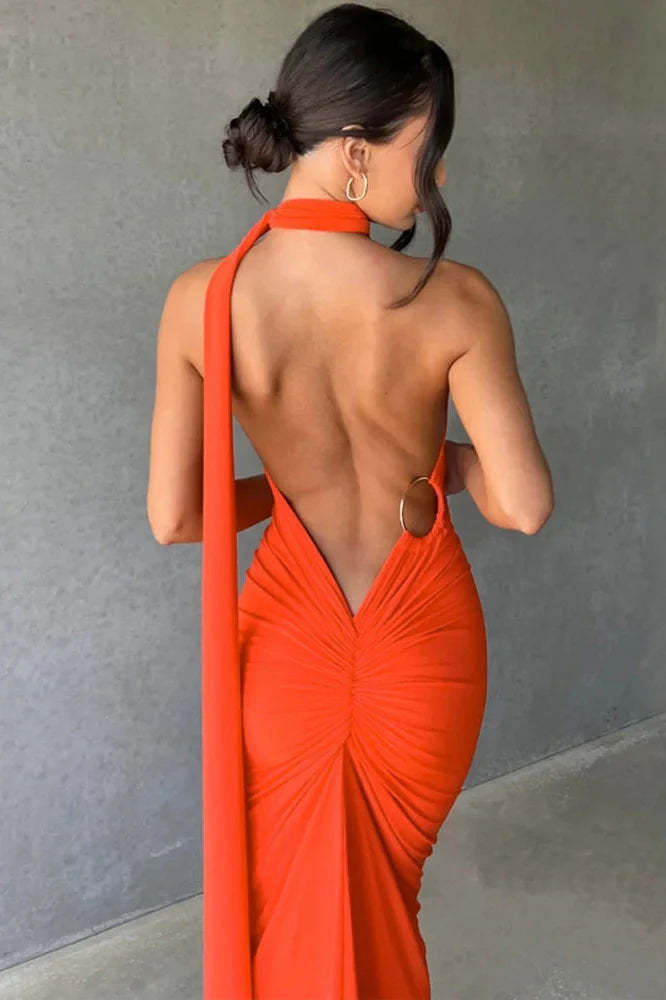 Oblique Shoulder Sleeveless Backless Maxi Dress
