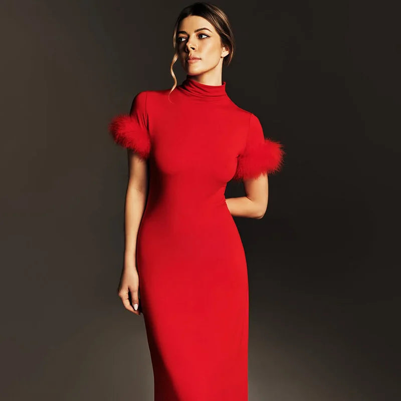 Elegant Patchwork High Collar Maxi Dress