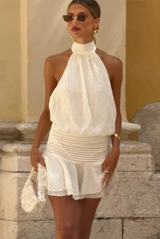 Elegant Sleeveless Backless Lace-Up Mini Dress