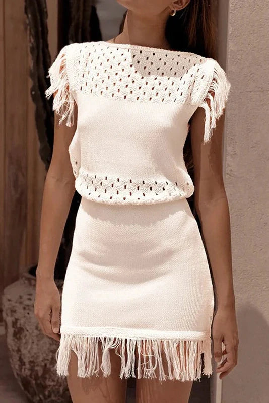 Elegant O Neck Slim Sleeveless Knit Waisted Mini Dress