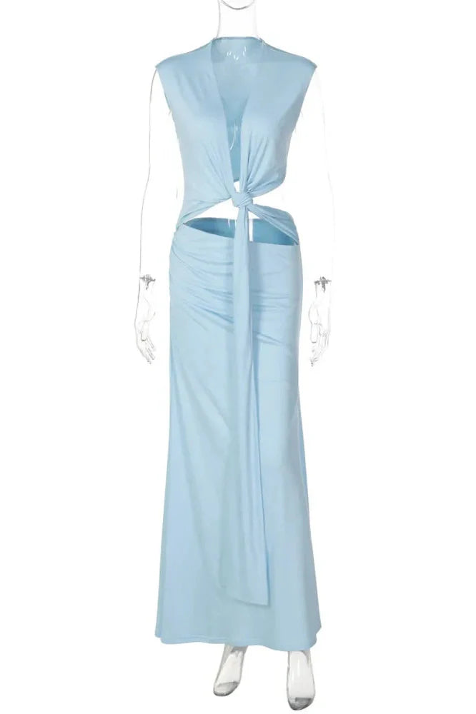 Hollow Out Sleeveless Deep V Neck Bodycon Maxi Dress