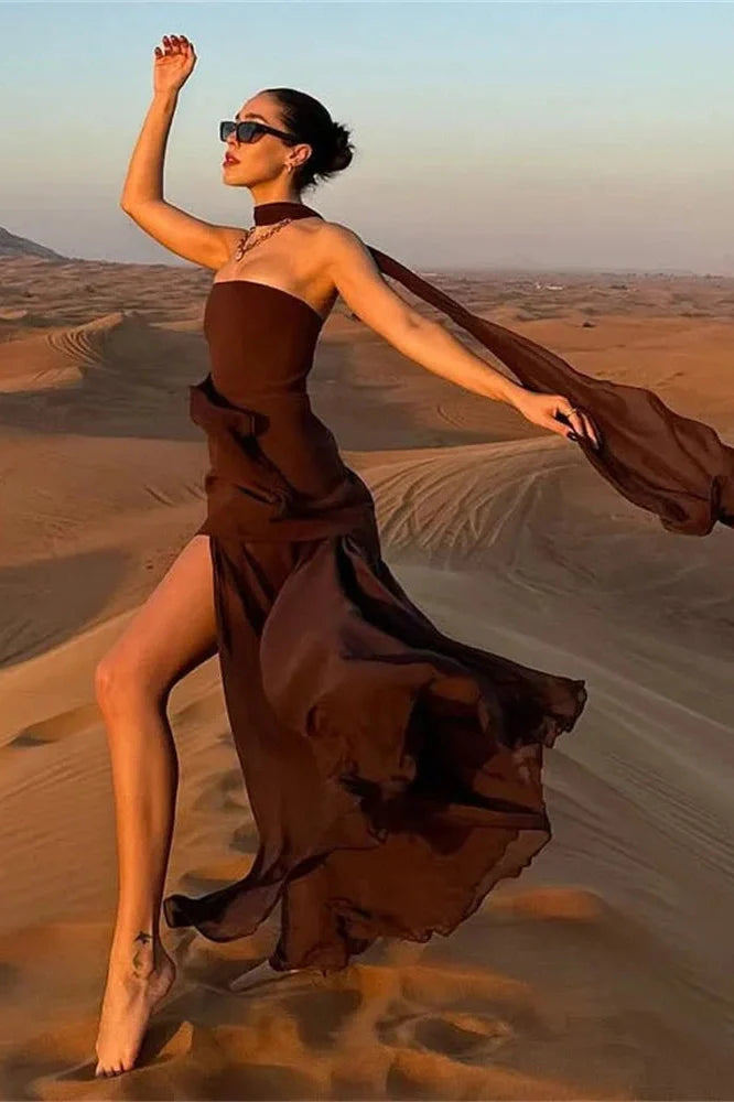 Mesh Backless Patchwork Slim Bodycon Maxi Dress