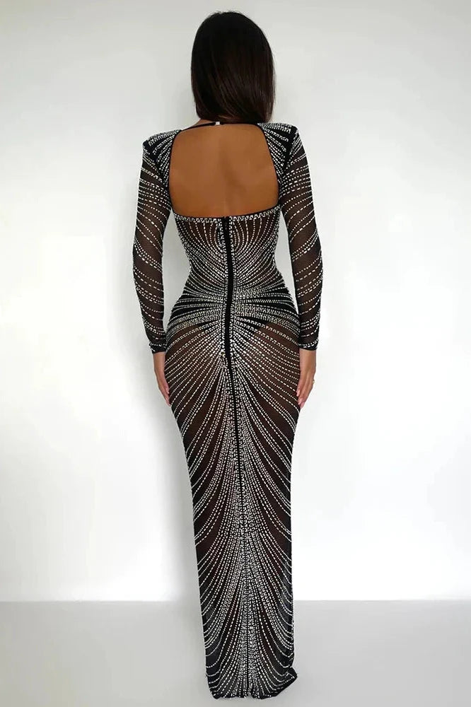 Glitter See Through Full Sleeve Bodycon Maxi Dress