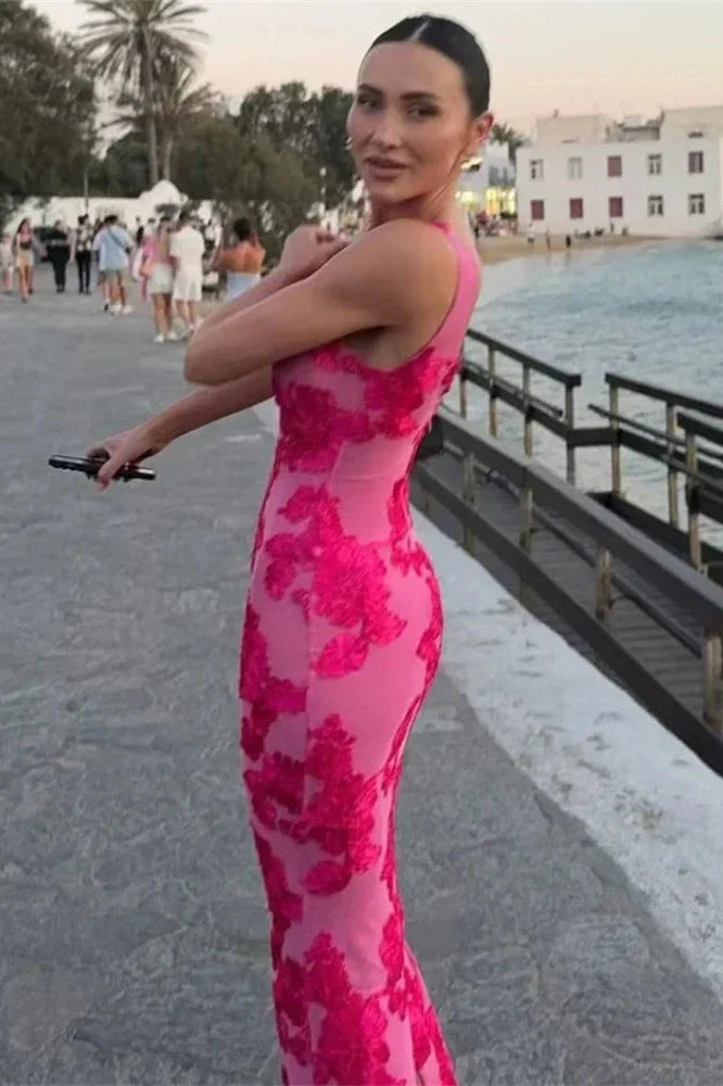 Printed Patchwork Sleeveless Slim Maxi Dress