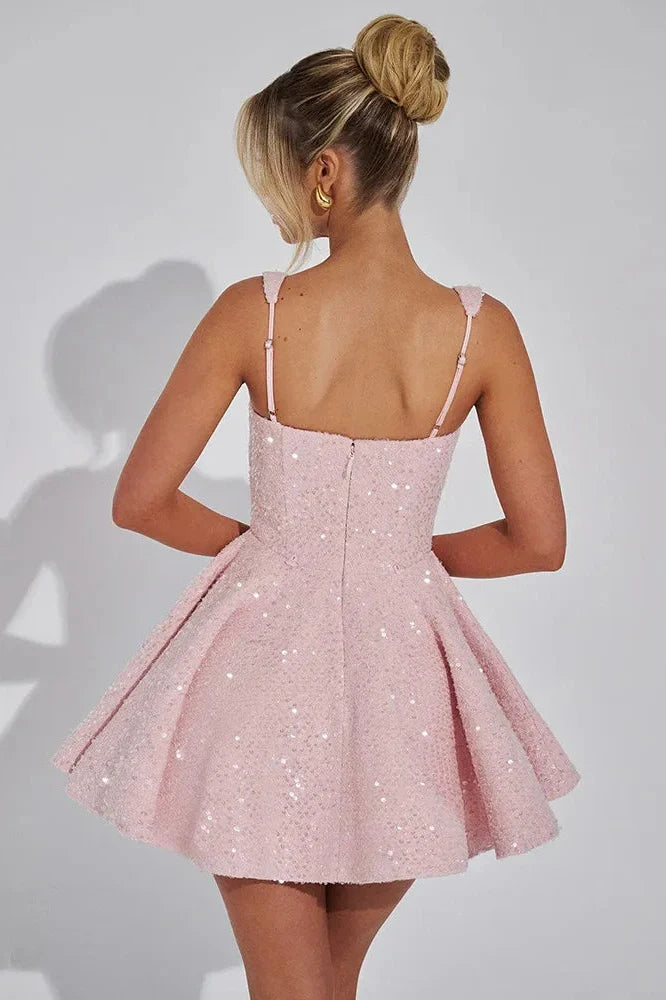 Backless Square Collar Sleeveless High Waist Mini Dress