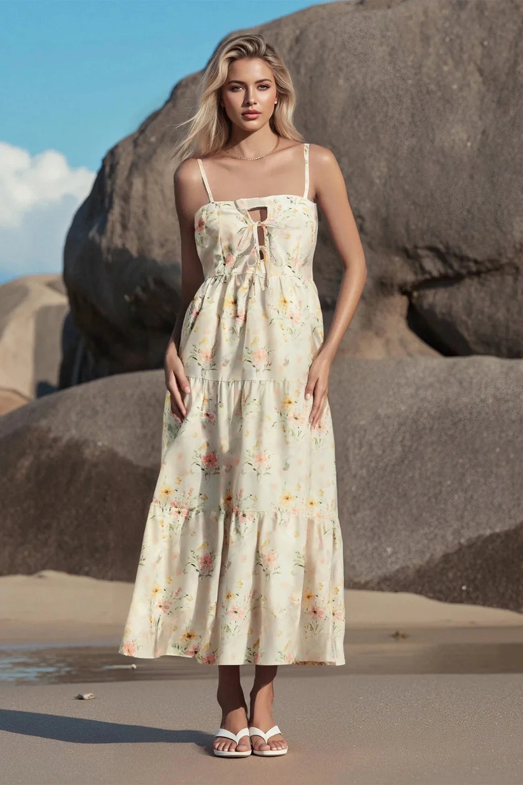 Elegant Sleeveless Tie-Up Maxi Dress