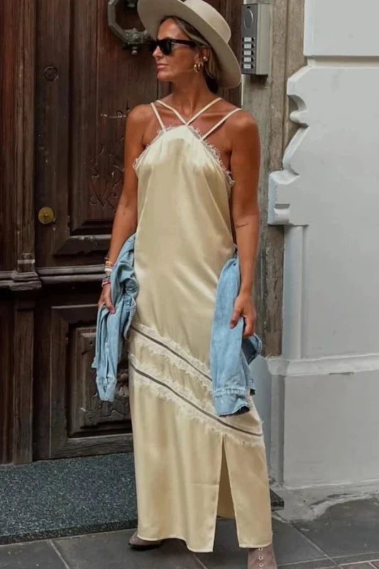 Elegant Lace Loose Sleeveless Split Maxi Dress