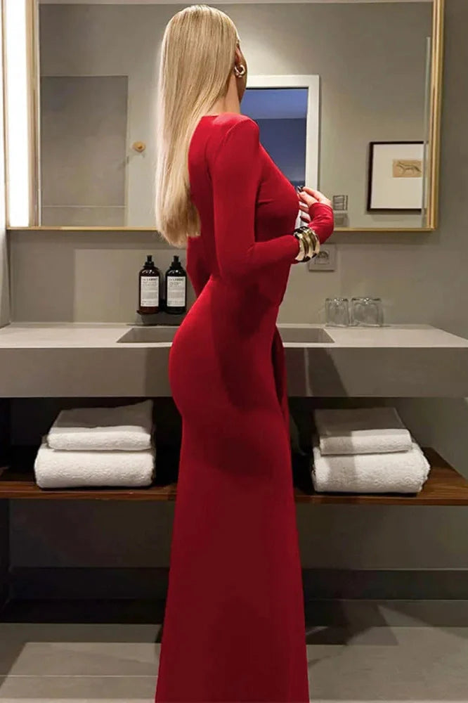 Long Sleeve O Neck Bodycon Maxi Dress