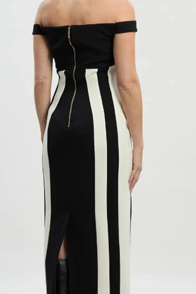Elegant High Waist Sleeveless Slim Slash Collar Midi Dress