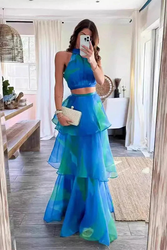 Elegant Slim Printed Sleeveless High Waist Maxi Dress