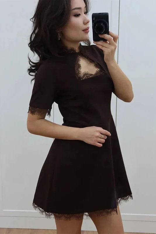 Lace Slim High Waist Short Sleeves Mini Dress