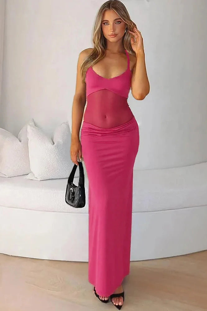 Backless Patchwork Sleeveless High Waist Slim Maxi Dress