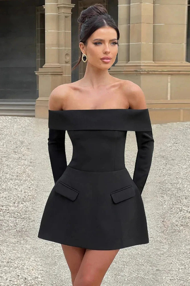 Off-shoulder Strapless Long Sleeve Backless A-line Mini Dress