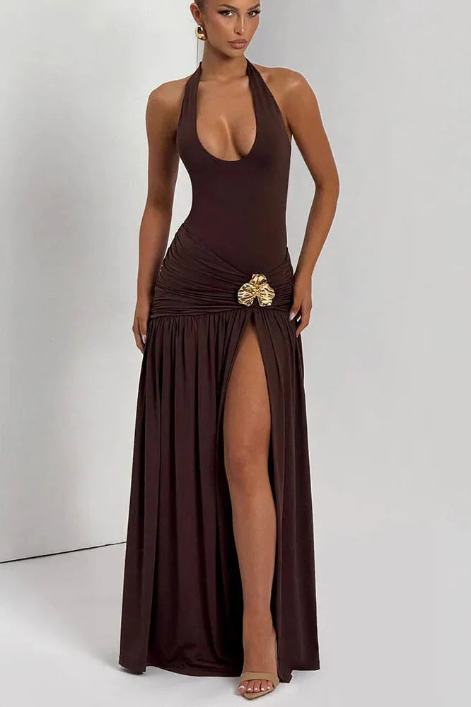 Elegant Backless Split Maxi Dress