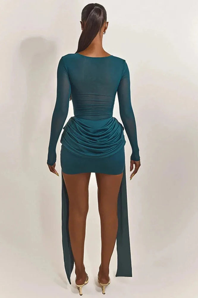 Patchwork See Through Long Sleeve Mini Dress
