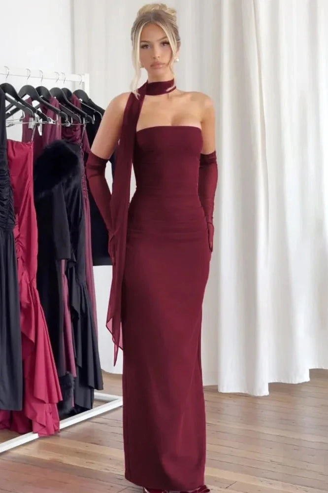 Strapless Off-shoulder Bodycon Backless Maxi Dress