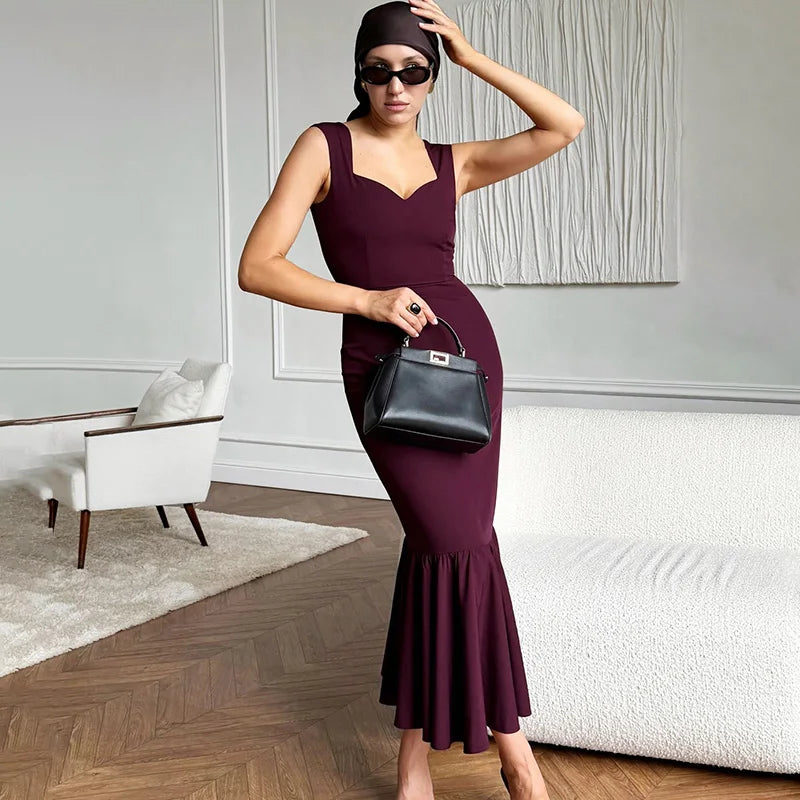 V Neck High Waist Patchwork Backless Maxi Dress