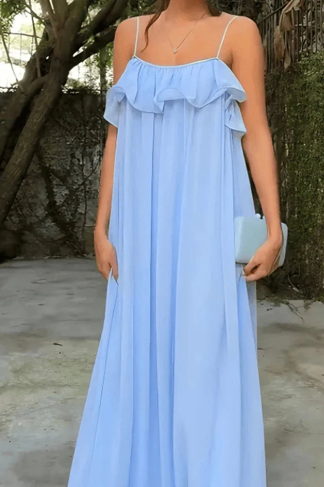 Elegant Hollow Out Sleeveless Spaghetti Strap Maxi Dress
